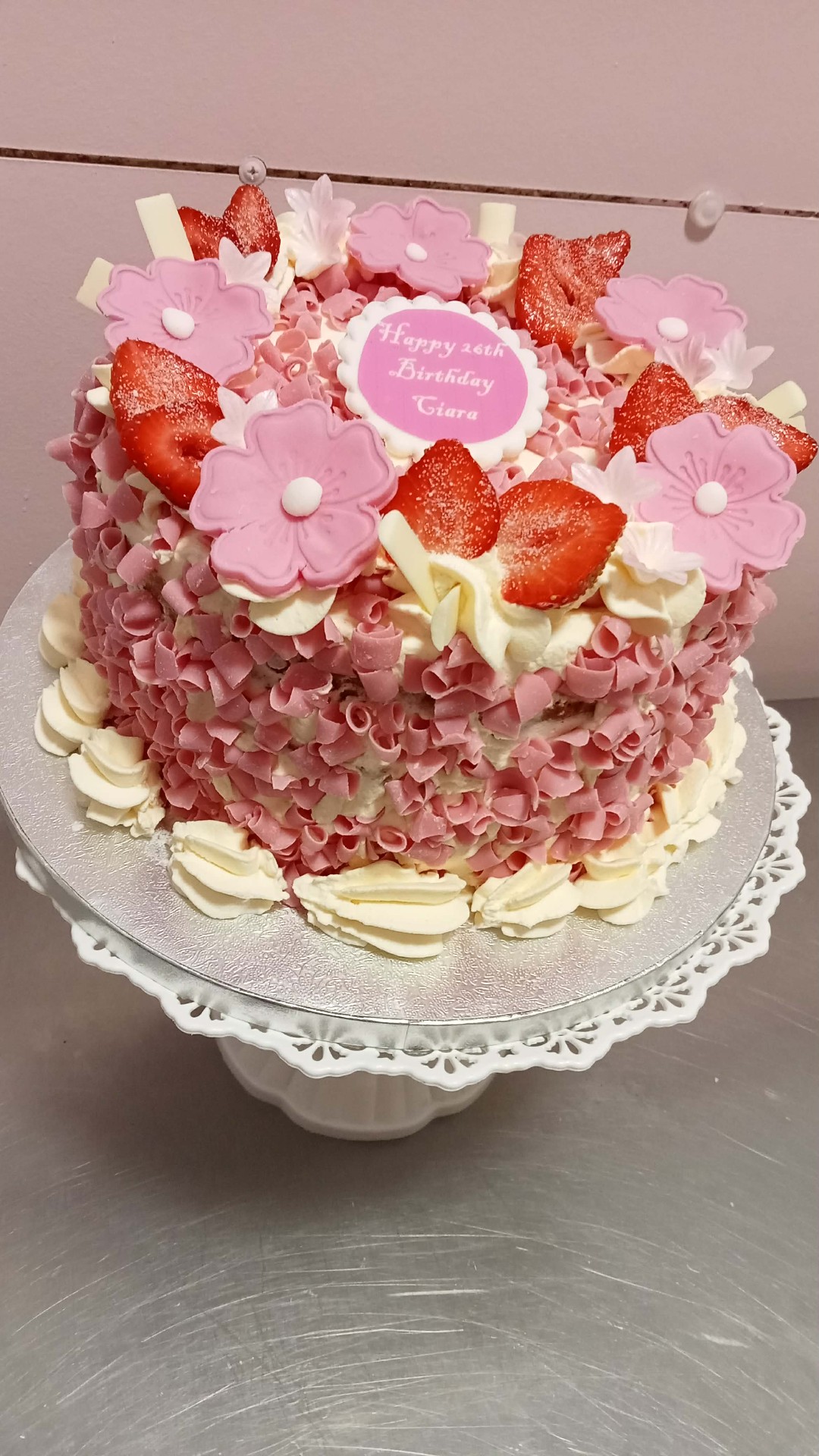 Pink Blossom Strawberry — simple celebration cake design