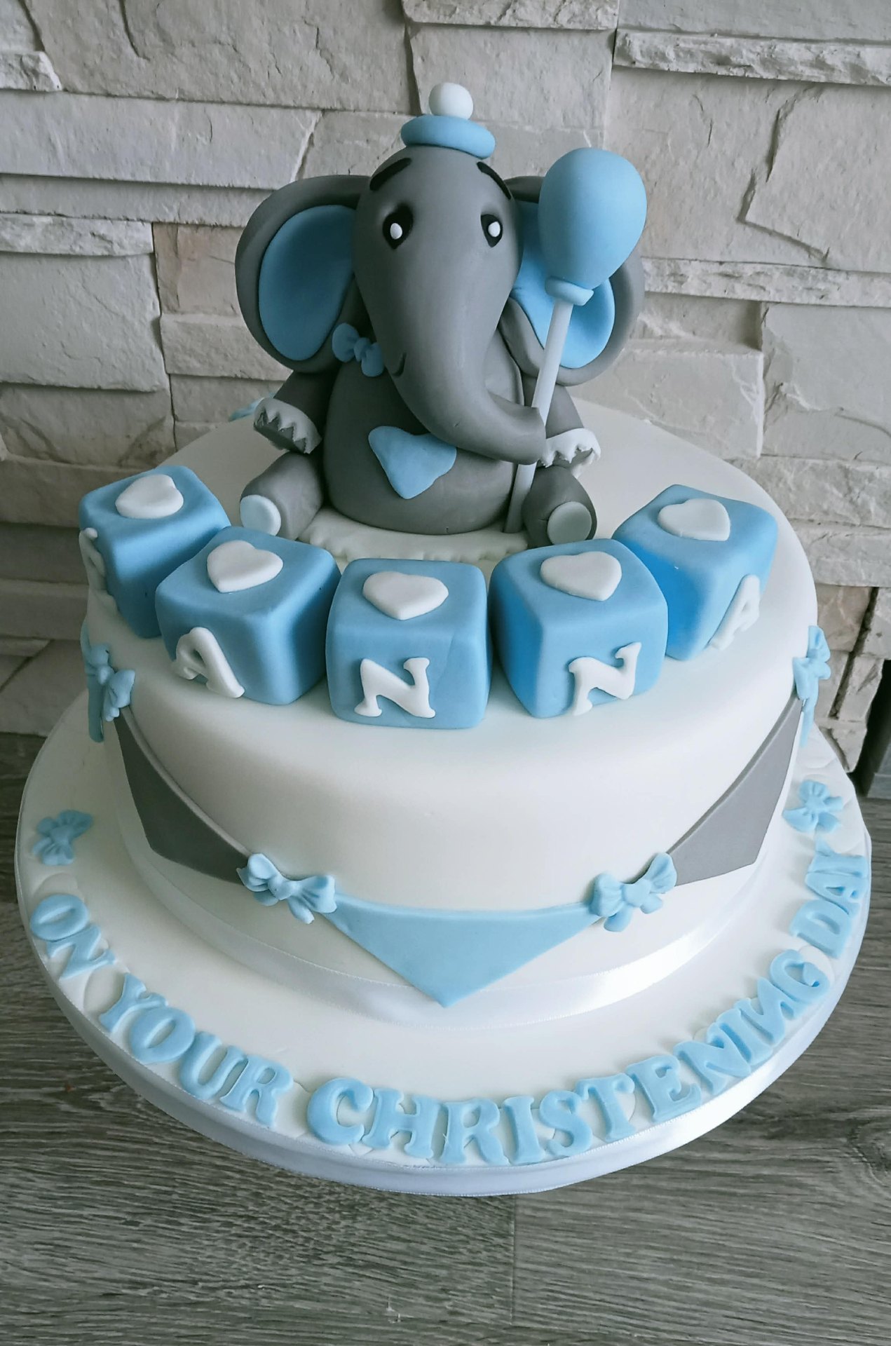 Blue Elephant Blocks — Christening cake design