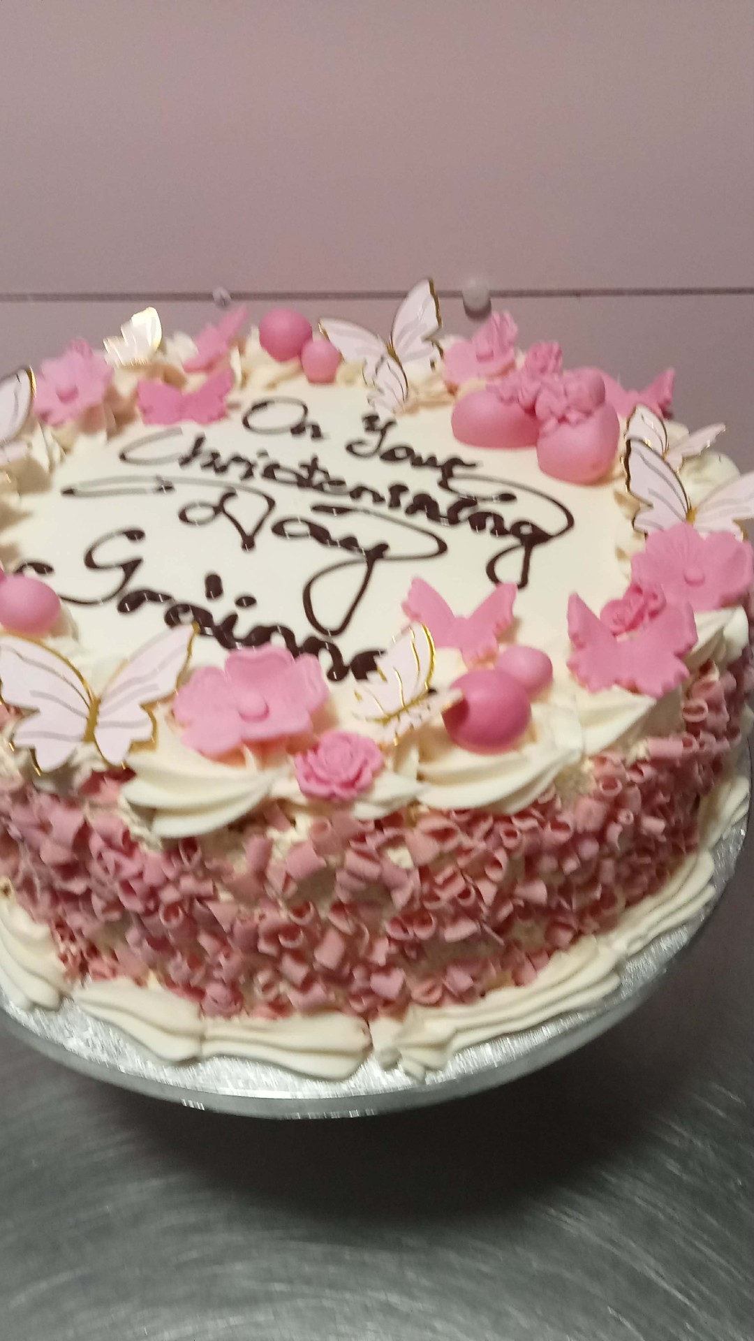 Christening Pink Butterfly — simple celebration cake design
