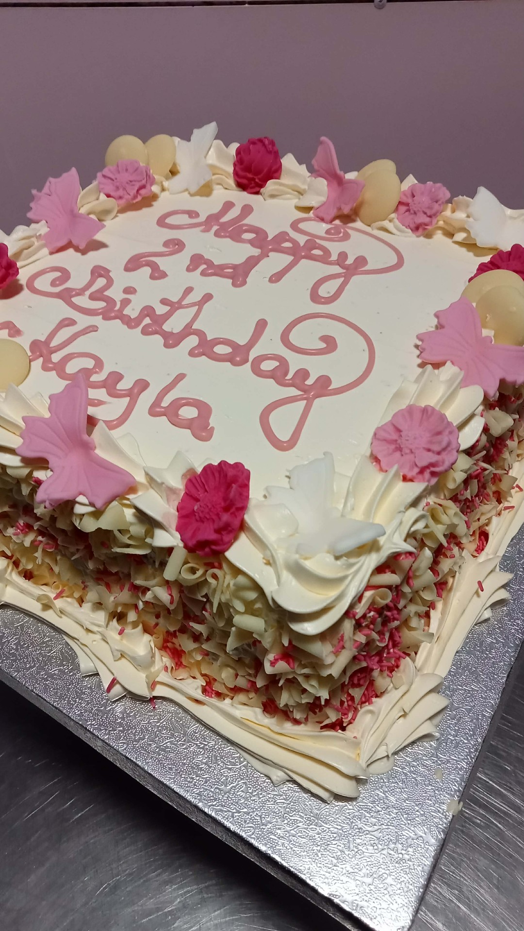 Pink Butterfly Sponge — simple celebration cake design