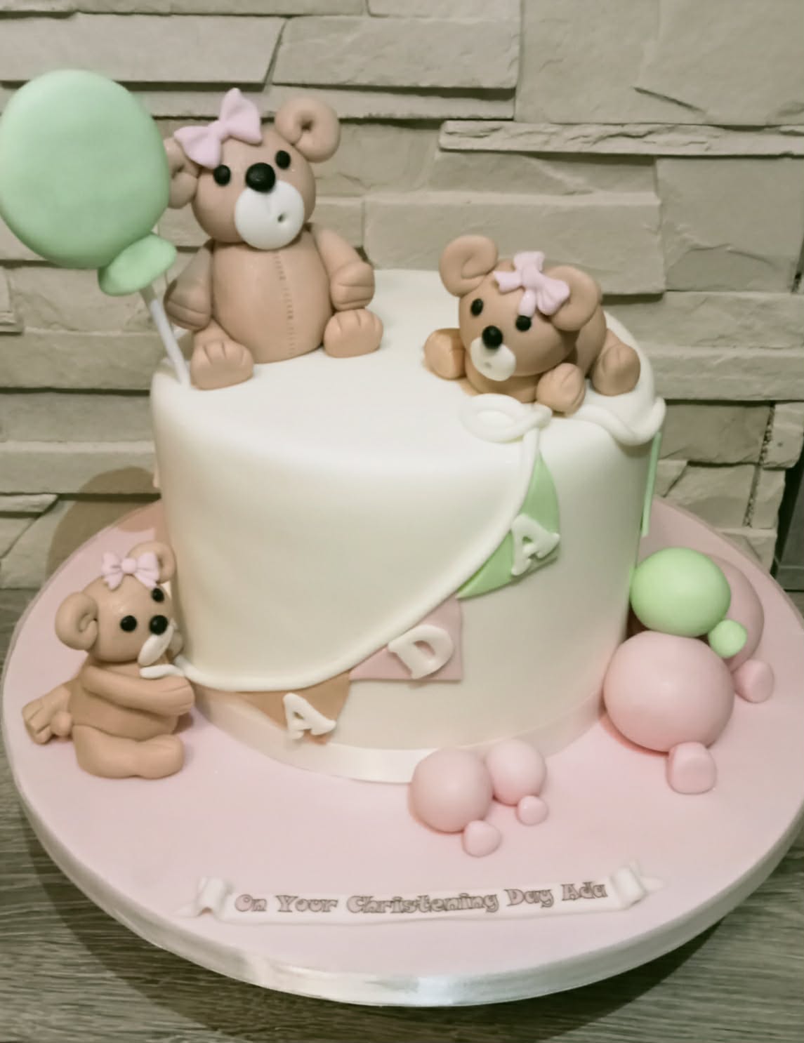 Teddy Balloon Blush — Christening cake design