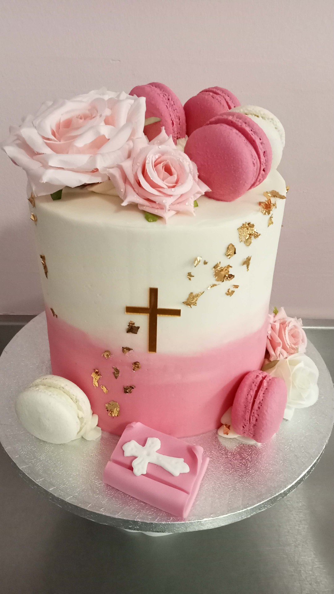 Pink Ombre Gold Leaf — Communion & Confirmation cake design