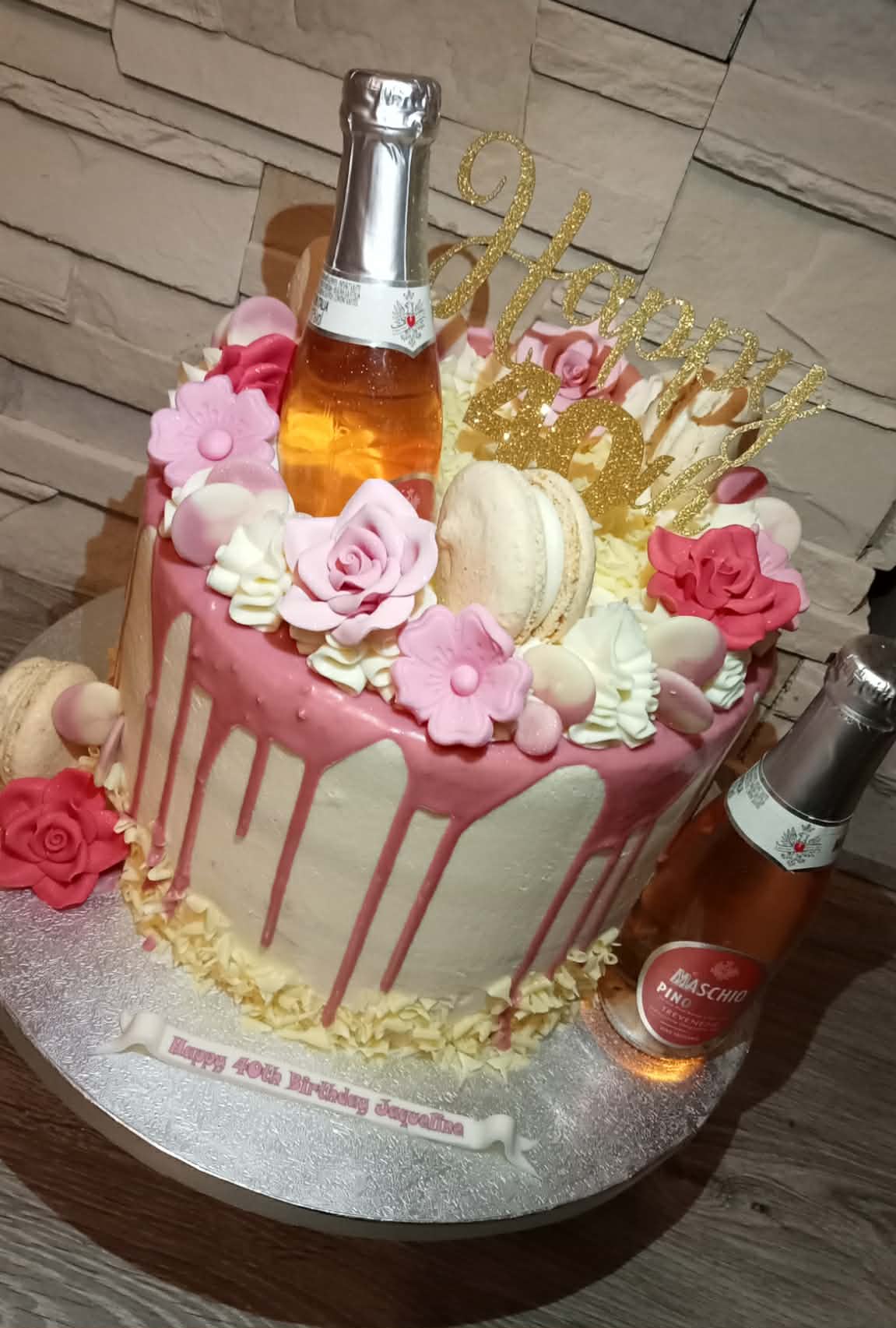 Prosecco Rose Drip — drip cake design