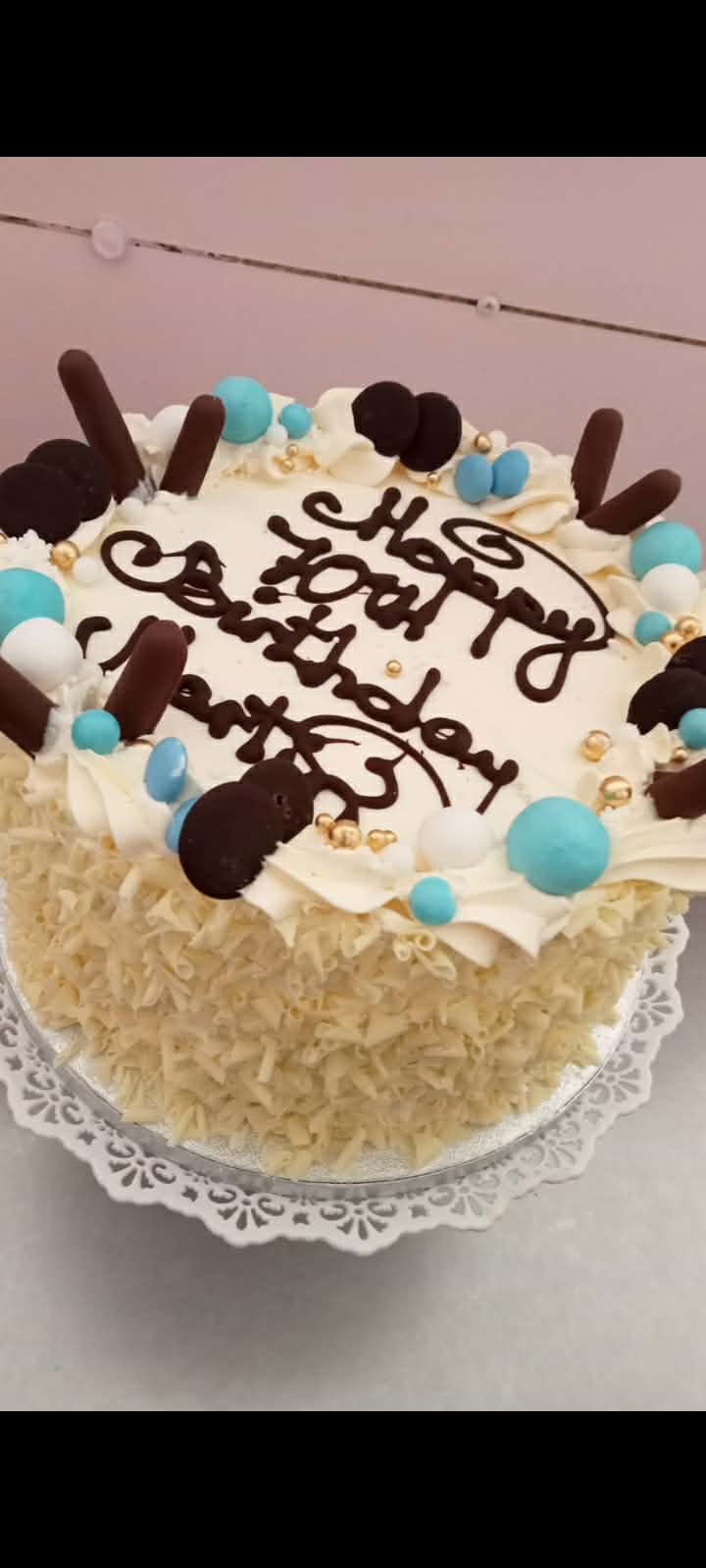 Blue Button Birthday — simple celebration cake design