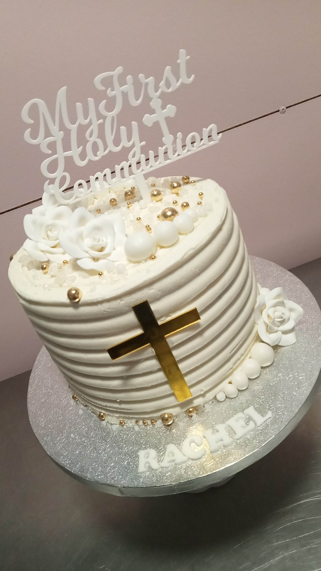 Ribbon Gold Cross — Communion & Confirmation cake design