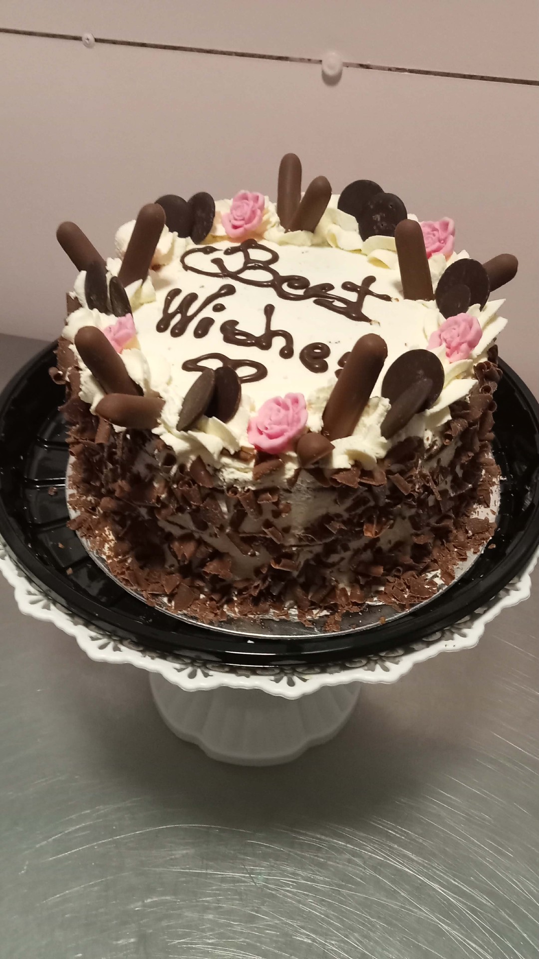 Chocolate Rose Best Wishes — simple celebration cake design