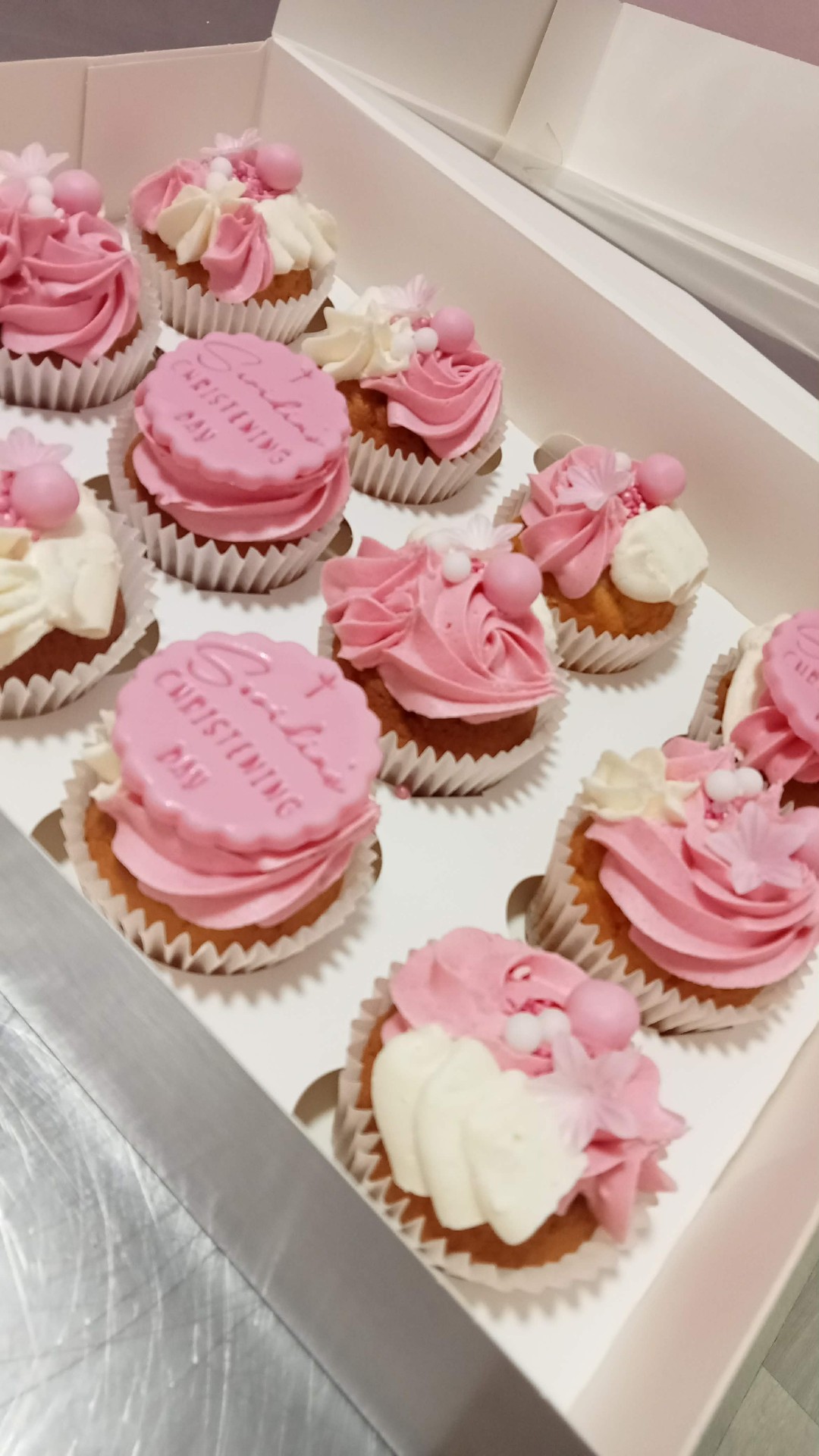 Pink Christening Box — Christening Cupcakes design
